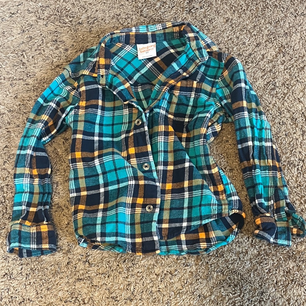 Jumping Beans Teal and Yellow Plaid Button Down Flannel